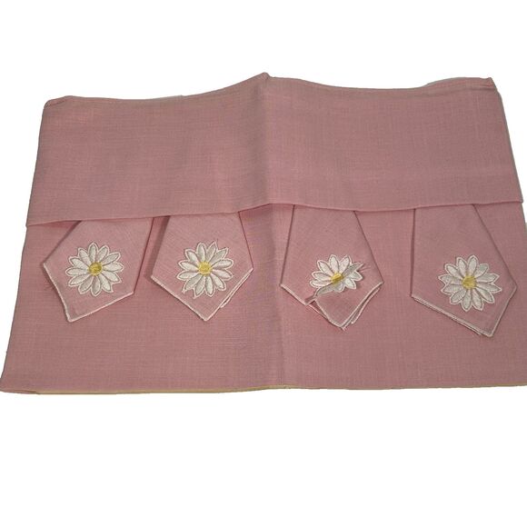 Vintage Tablecloth & 4 Napkins Pink Daisy Flower Applique New Never Used Retro - Picture 1 of 7